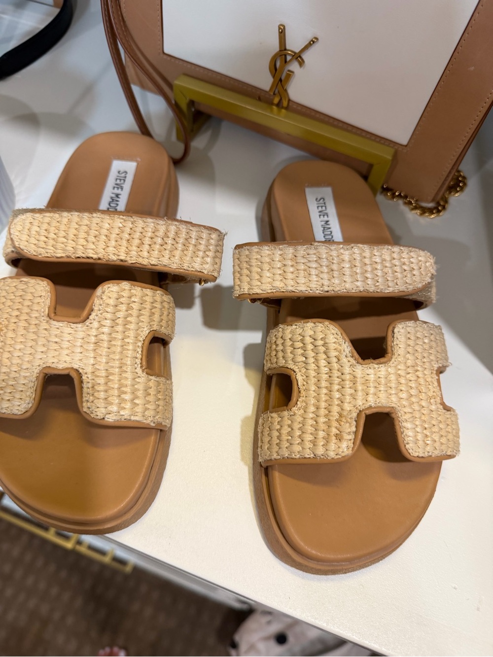 Steve Madden Tan Woven Slide Sandals size 6.5
